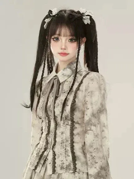 Suit Spliced High Shirt Inksmudge Waist Lace Skirt Fairly