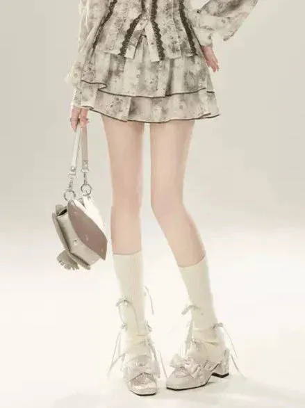 Suit Spliced High Shirt Inksmudge Waist Lace Skirt Fairly