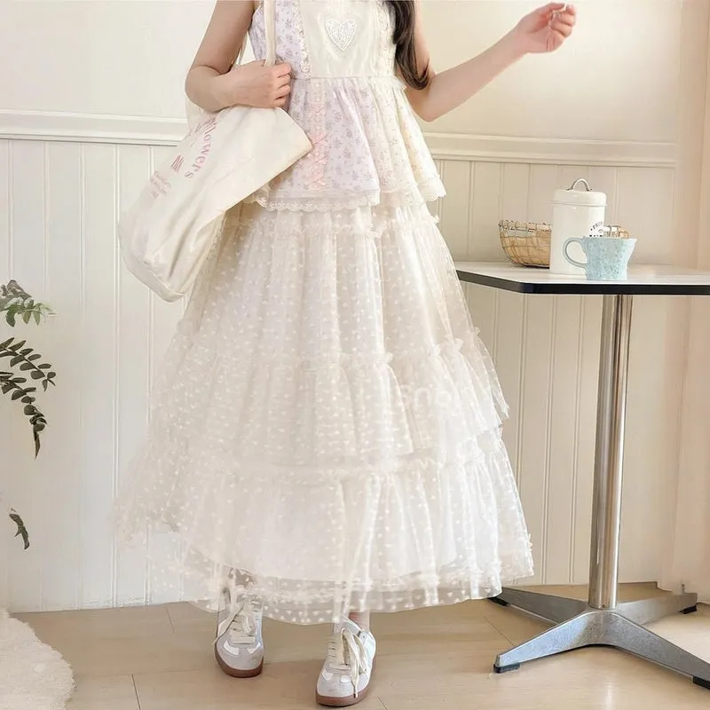 Sweet Fairy Style Floral Print Lace Cake Skirt