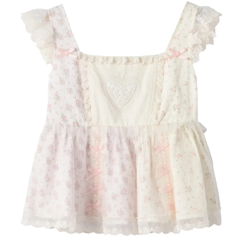 Sweet Fairy Style Floral Print Lace Cake Skirt