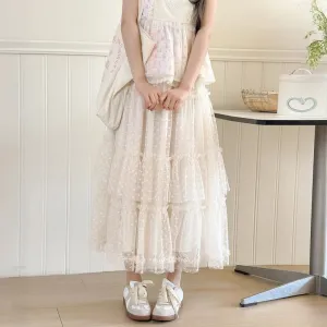 Sweet Fairy Style Floral Print Lace Cake Skirt