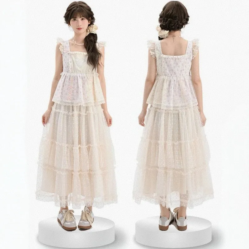 Sweet Fairy Style Floral Print Lace Cake Skirt