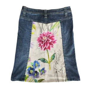 Upcycled Denim Skirt with Flower Print