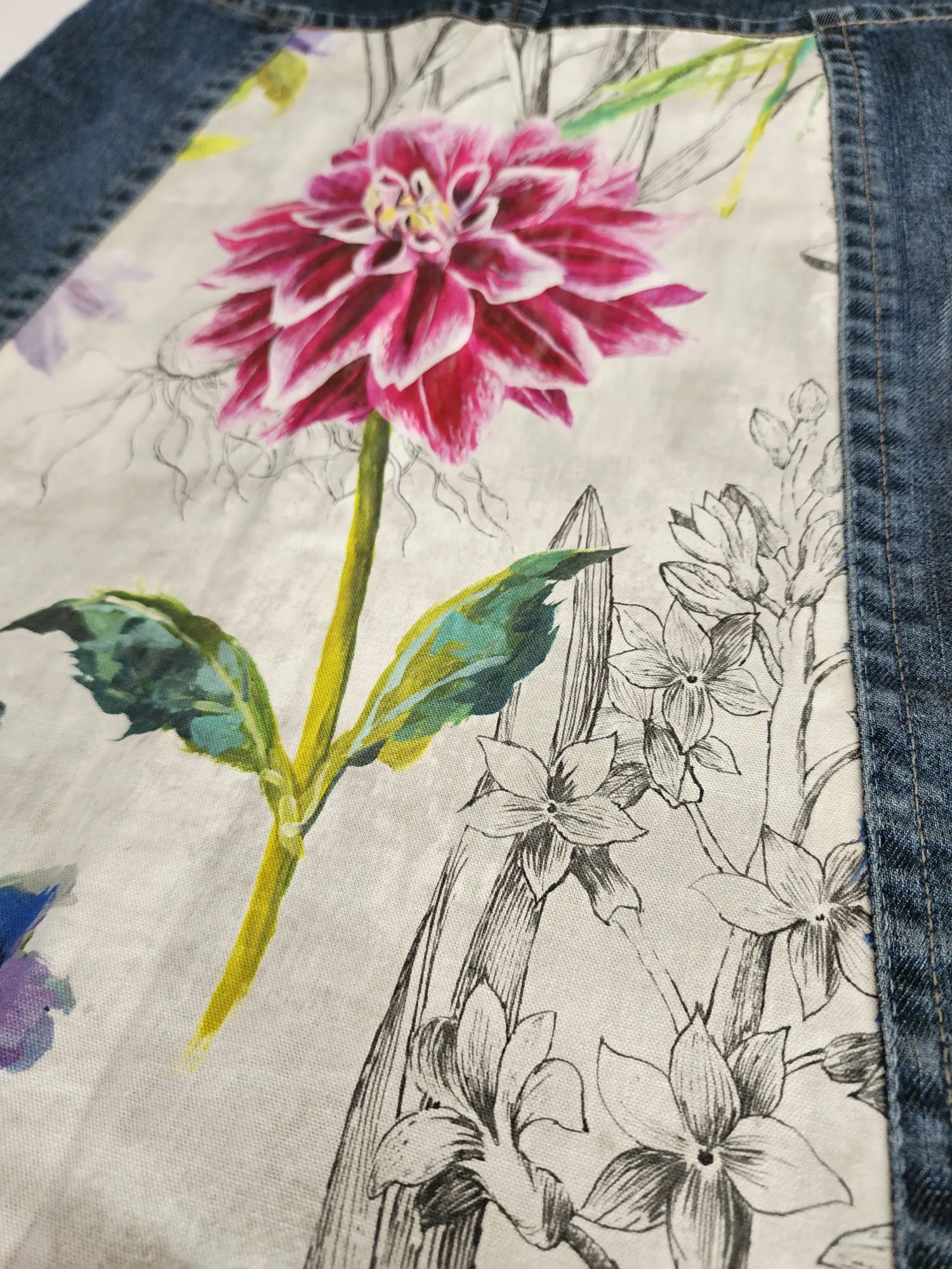 Upcycled Denim Skirt with Flower Print