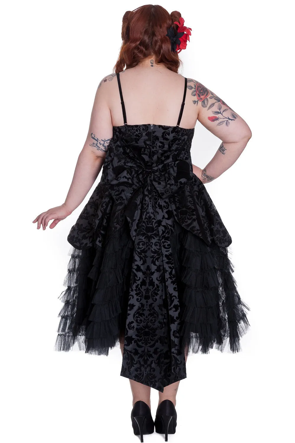 Victorian Gothic Wedding Midnight Ball Black Lace Ruffled Dress