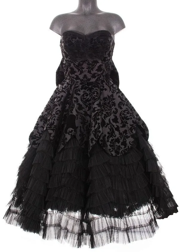 Victorian Gothic Wedding Midnight Ball Black Lace Ruffled Dress