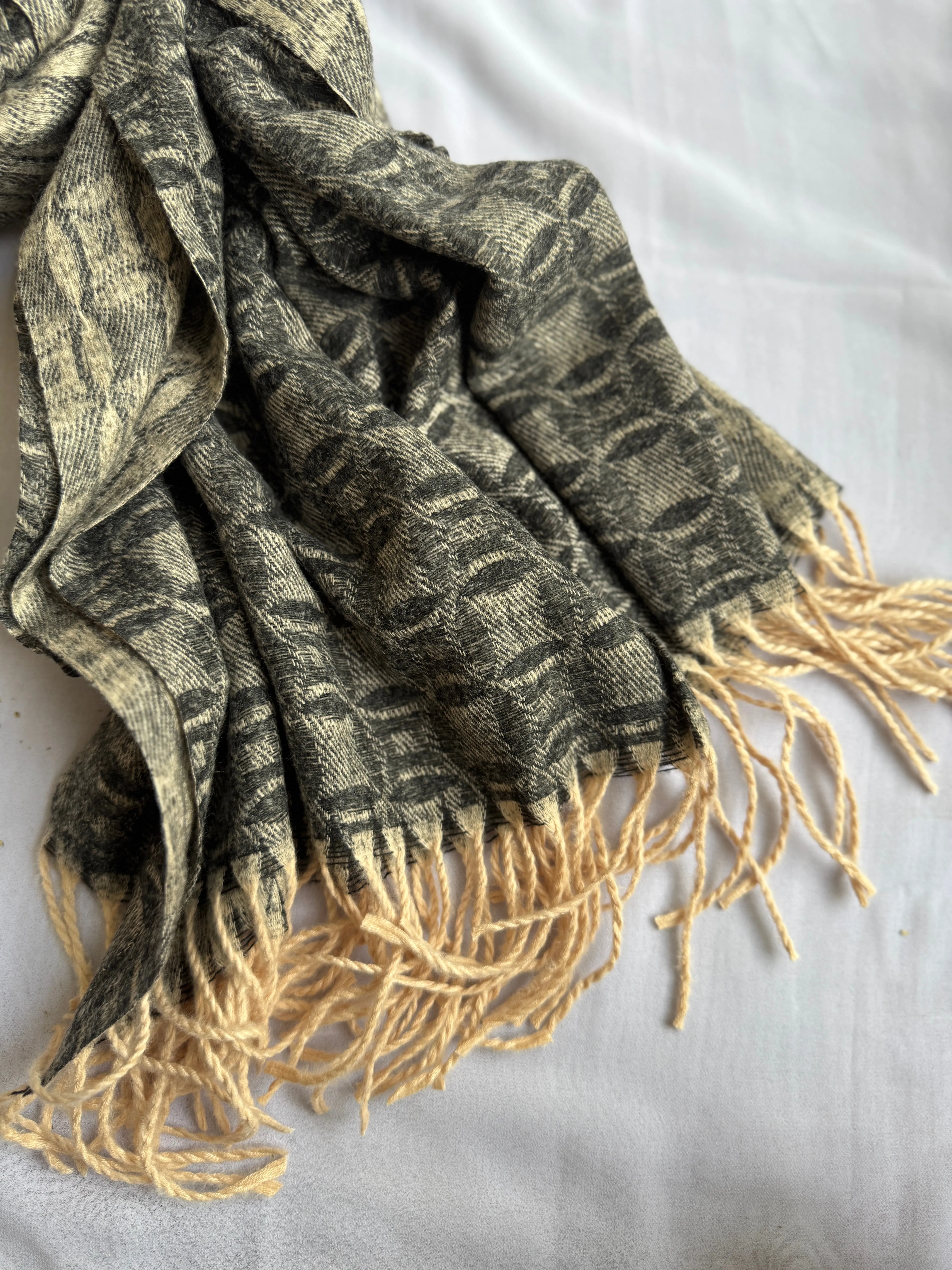 Woolen Pashmina-Plaid Print- Black beige